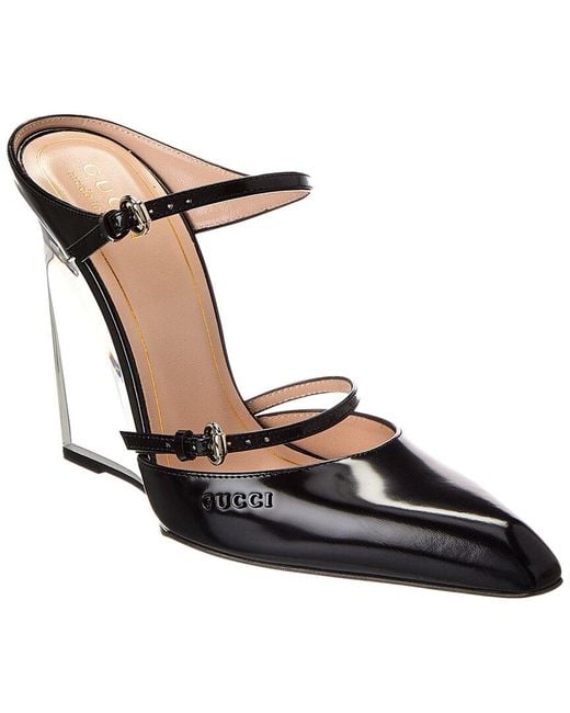 Gucci White Leather Wedge Mule