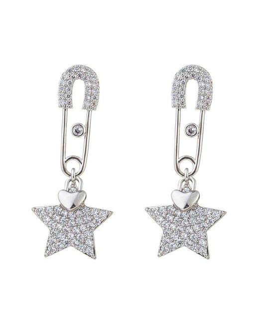 Eye Candy LA White Luxe Collection Cz Safety Pin Star Dangle Earrings