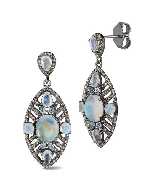 Banji Jewelry White Silver 14.92 Ct. Tw. Diamond & Rainbow Moon Stones Drop Statement Earrings