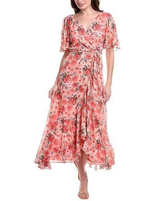Taylor Red Chiffon Faux Wrap Maxi Dress