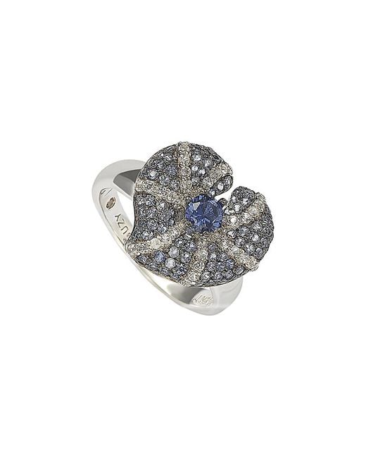 Suzy Levian Gray Floral 18k & Silver 1.82 Ct. Tw. Sapphire Ring