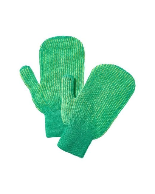 Brodie Cashmere Green Bold Plaited Cashmere Mittens