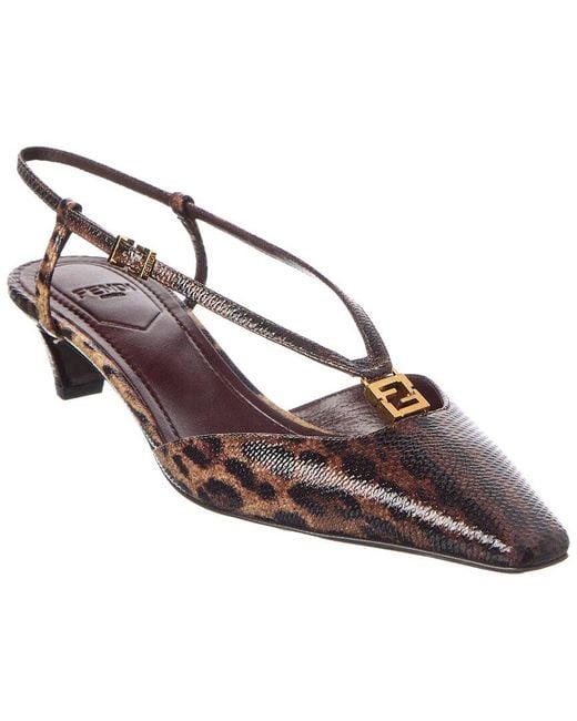 Fendi Brown Ffold Snakeskin Slingback Pump