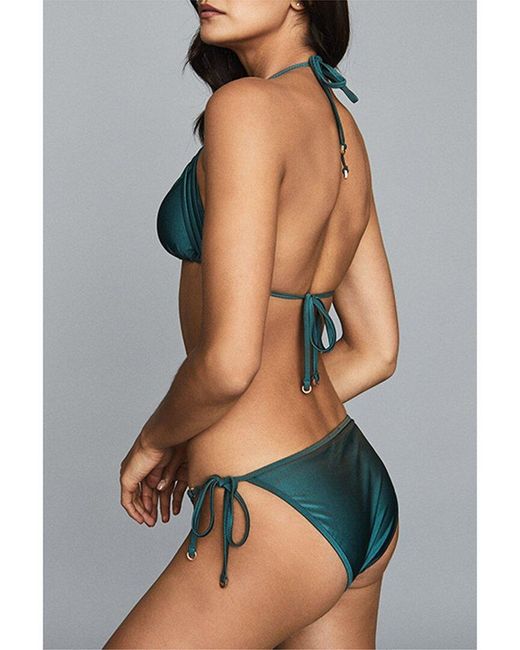 Reiss Green Elfrieda Shimmer Strappy Bikini Bottom