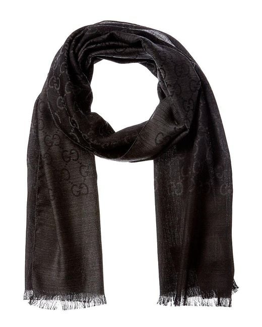 Gucci Black Logo Jacquard Wool & Silk-blend Scarf