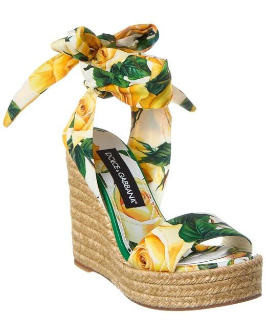 Dolce & Gabbana Metallic Printed Charmeuse Wedge Sandal