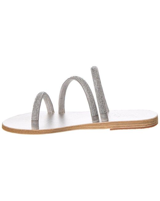 Ancient Greek Sandals White Polytimi Diamante Suede Sandal