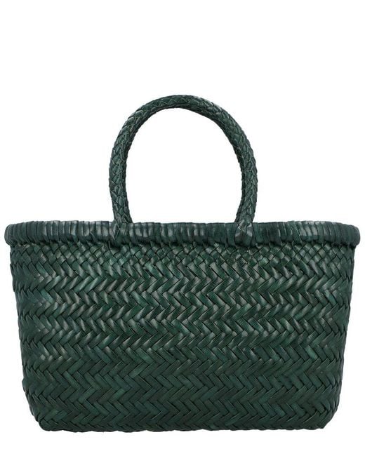 Dragon Diffusion Green B Weave Small Leather Top Handle Bag