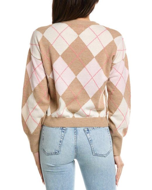 Brodie Cashmere Blue Argyle Balloon Sleeve Crewneck Wool & Cashmere-blend Sweater