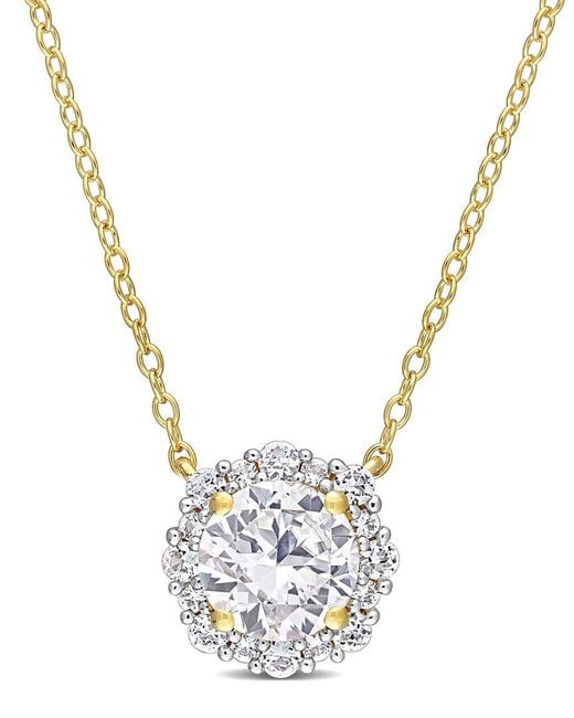 Rina Limor Metallic Gold Over Silver 1.93 Ct. Tw. Sapphire Halo Necklace