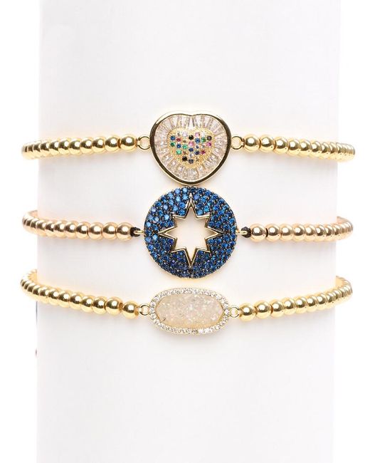 Eye Candy LA White Luxe Collection 18k Plated Cz Candice Beaded Set Of Stretch Bracelets