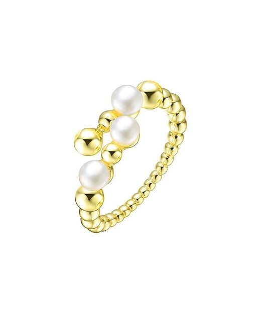 Genevive Jewelry Metallic 18k Over Silver 4mm Freshwater Pearl Ring