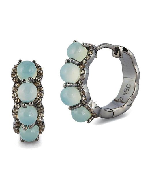 Banji Jewelry Multicolor Silver 1.50 Ct. Tw. Diamond & Aqua Calcedony Huggie Earrings