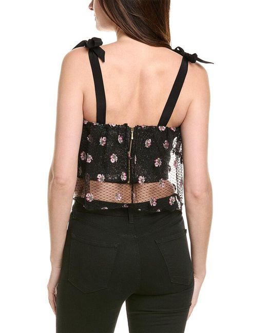 Saloni Black Sequin Silk-Trim Top