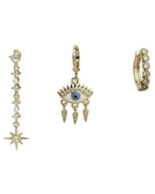 Ebru Jewelry Metallic Protection & Luck Plated Cz Dangle & Hoop Earrings