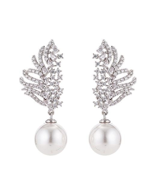 Eye Candy LA White Luxe Collection Rhodium Plated Pearl & Cz Layla Drop Earrings