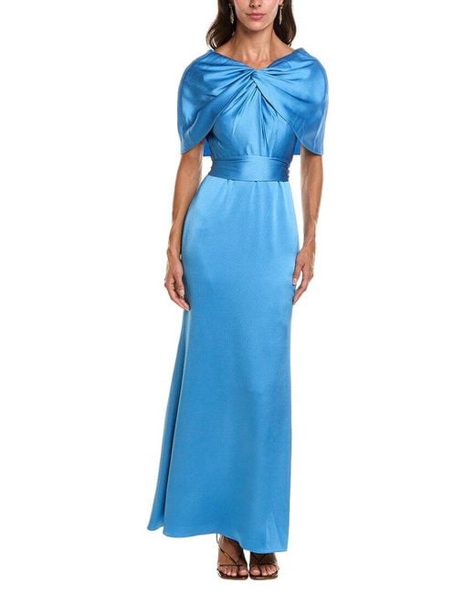 Badgley Mischka Blue Cape Sash Gown