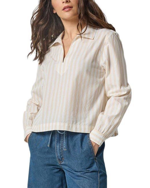 Lilla P Natural Striped Split Neck Collared Shirt