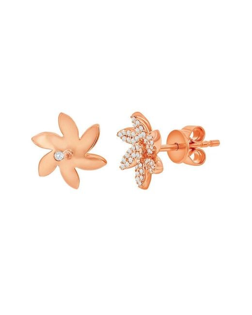 Suzy Levian Pink 14K Rose 0.20 Ct. Tw. Diamond Curved Flower Studs