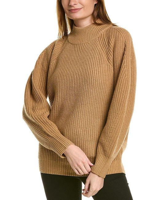 BCBGMAXAZRIA Brown Relaxed Long Sleeve Mock Neck Sweater
