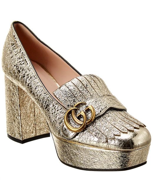 gucci gg fringe leather platform pump