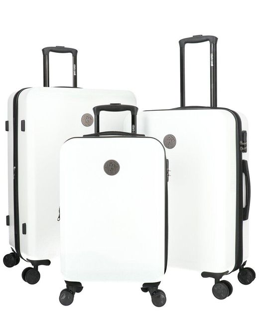 Roberto Cavalli White Solid Classic Collection 3pc Expandable Luggage Set