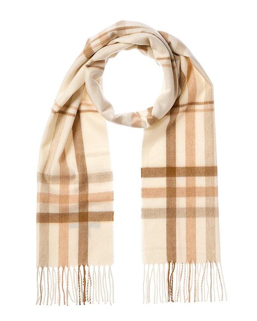 Amicale Cashmere Natural Check Cashmere Scarf