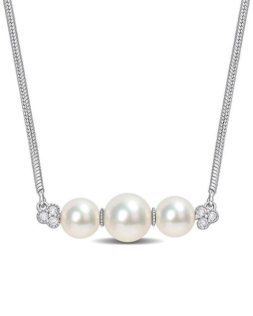 Rina Limor Multicolor Silver 0.18 Ct. Tw. White Topaz 6-7.5mm Pearl Bar Pendant