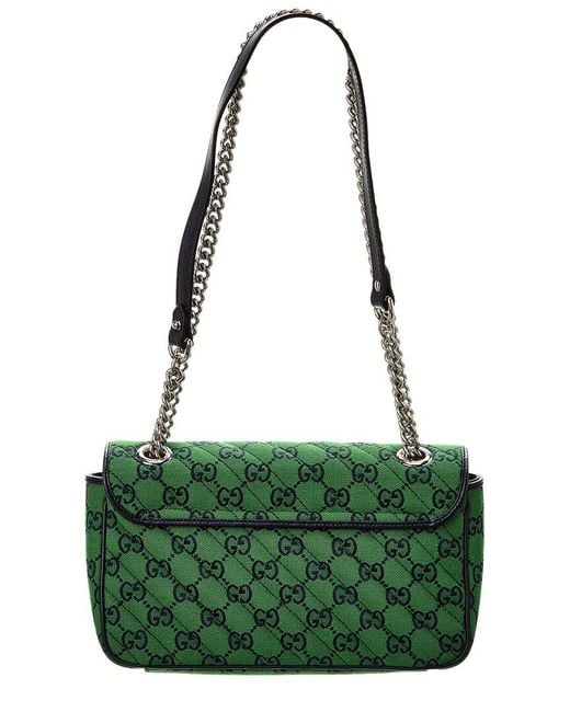 Gucci Green GG Marmont Small GG Canvas & Leather Shoulder Bag