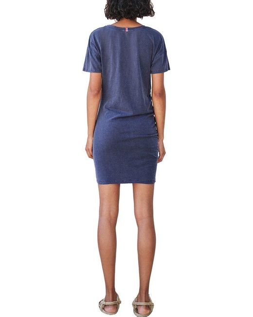 Sundry Blue Shirred T-shirt Dress