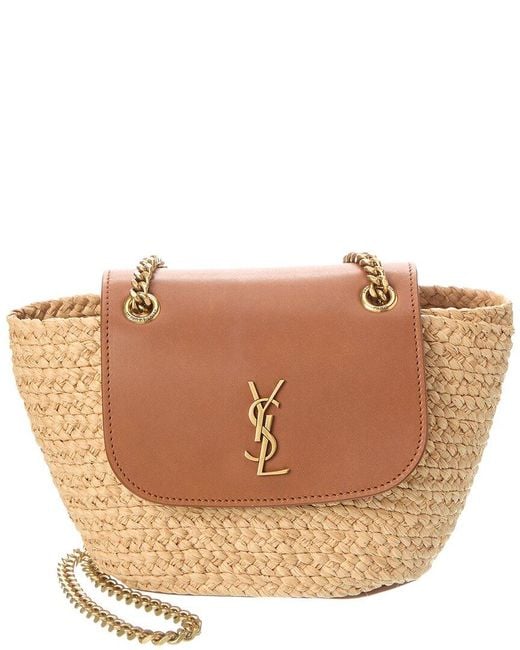 Saint Laurent Brown Manon Mini Raffia & Leather Tote