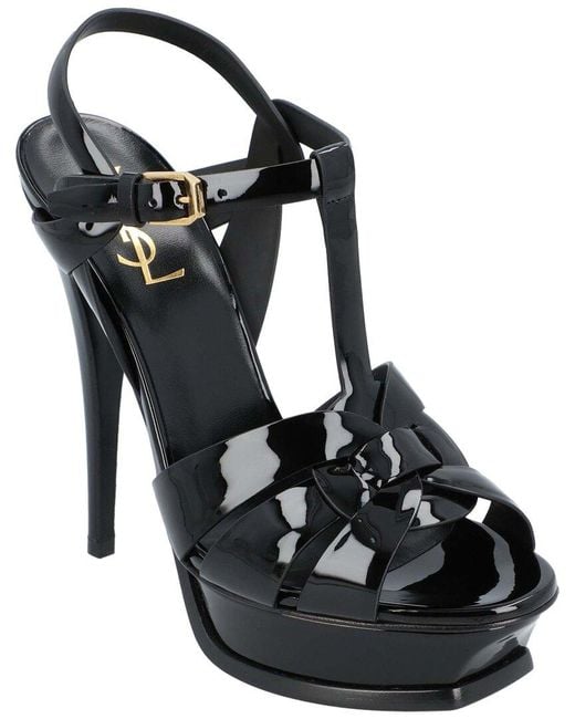 Saint Laurent Black Calfskin Tribute Platform Sandal, Never Worn (Authentic Pre-Loved)