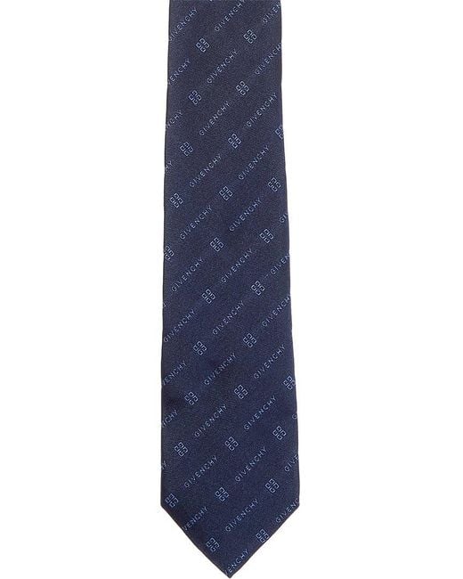 Givenchy Blue Diagonal Logo Silk Tie for men