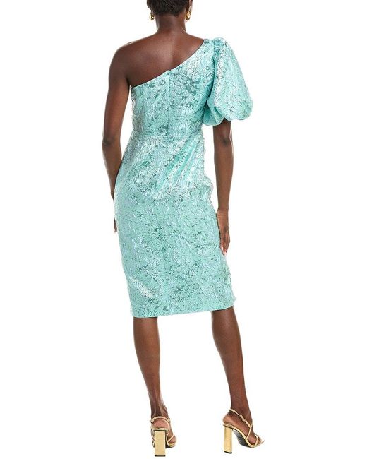 Rene Ruiz Blue One-Shoulder Metallic Jacquard Cocktail Dress
