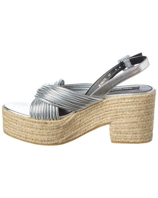 Sergio Rossi Metallic Akida 50 Leather Platform Sandal
