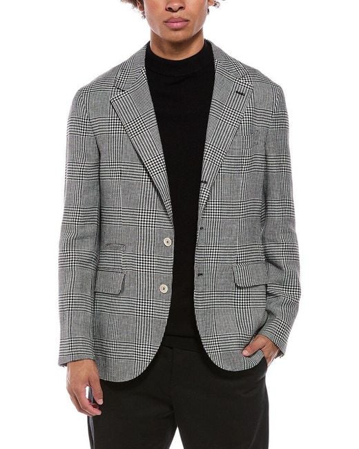 Brunello Cucinelli Gray Linen, Wool & Silk-Blend Blazer for men