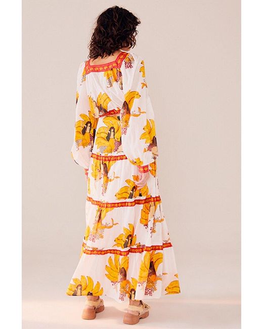Farm Rio Orange Mermaid Bananas Maxi Skirt