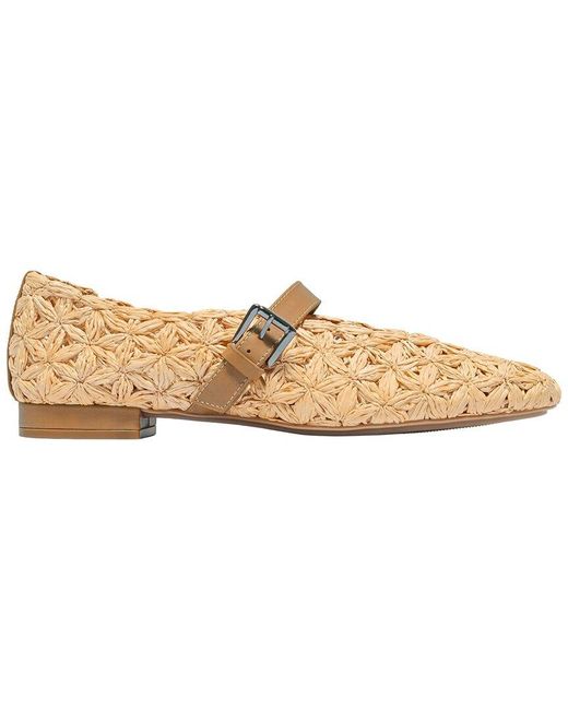 Bernardo Natural Borden Raffia Leather Mary Jane Flat