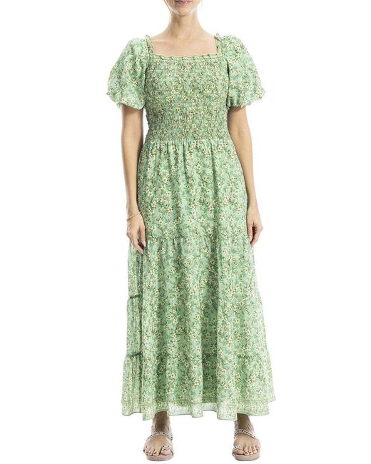 Max Studio Green Bubble Sleeve Square Neck Dress