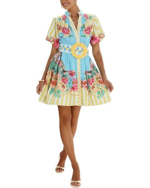 Esea Blue Linen-Blend Mini Dress
