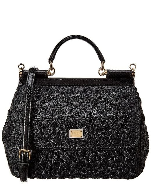 Dolce & Gabbana Sicily Raffia Shoulder Bag in Black | Lyst