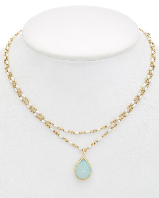 Rachel Reinhardt Jewelry Blue 14k Over Silver Chalcedony & 3-4mm Pearl Necklace
