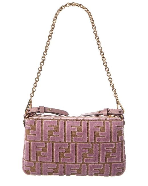 Fendi Baguette Ff Jacquard Velvet Pouch in Pink | Lyst