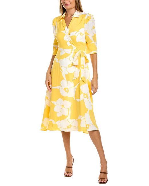 Gracia V-neck Flower Wrap Dress in Yellow | Lyst