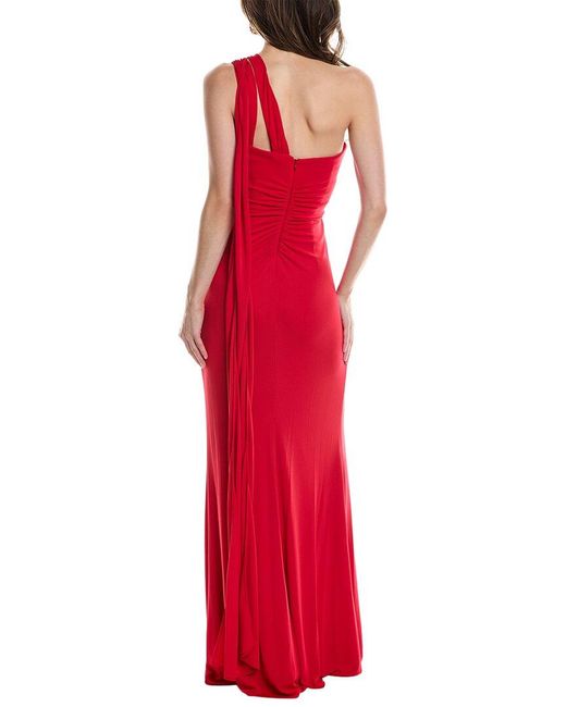Marchesa Red Asymmetrical Halter Gown