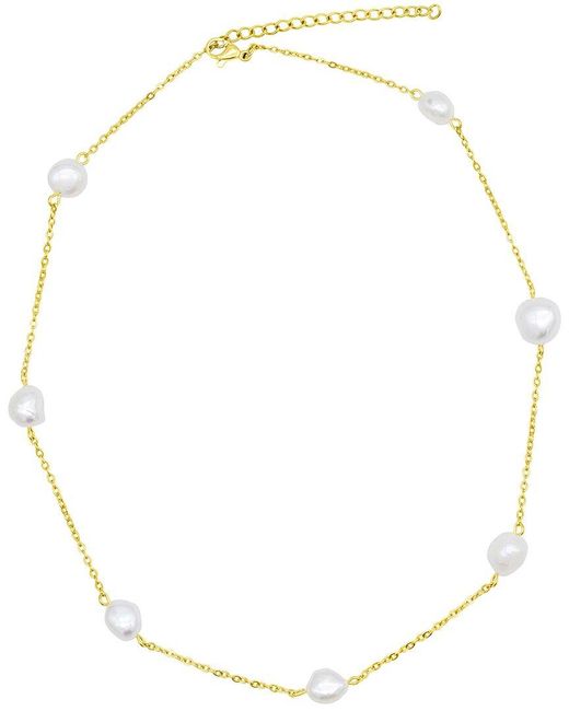 Adornia Metallic 14k Plated 6.35mm Pearl Station Necklace