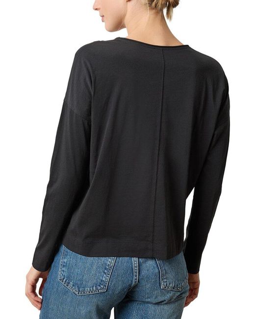 Lilla P Black Long Sleeve Cut Edge V-Neck Shirt