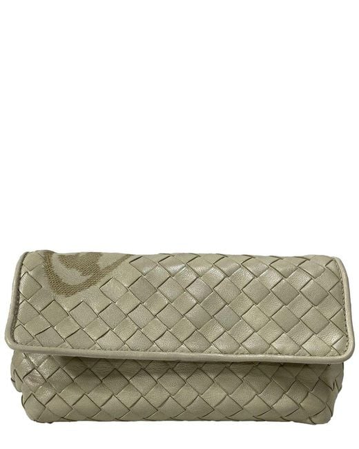 Bottega Veneta Gray Butterfly Intrecciato Flap Clutch Bag (authentic Pre-loved)