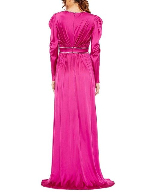 Mac Duggal Pink Puff Shoulder Rhinestone Encrusted Dress