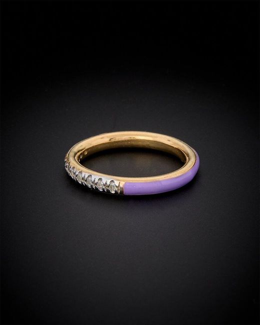 Italian Gold Over Silver Black 18K Italian Vermeil 0.12 Ct. Tw. Diamond Enamel Ring
